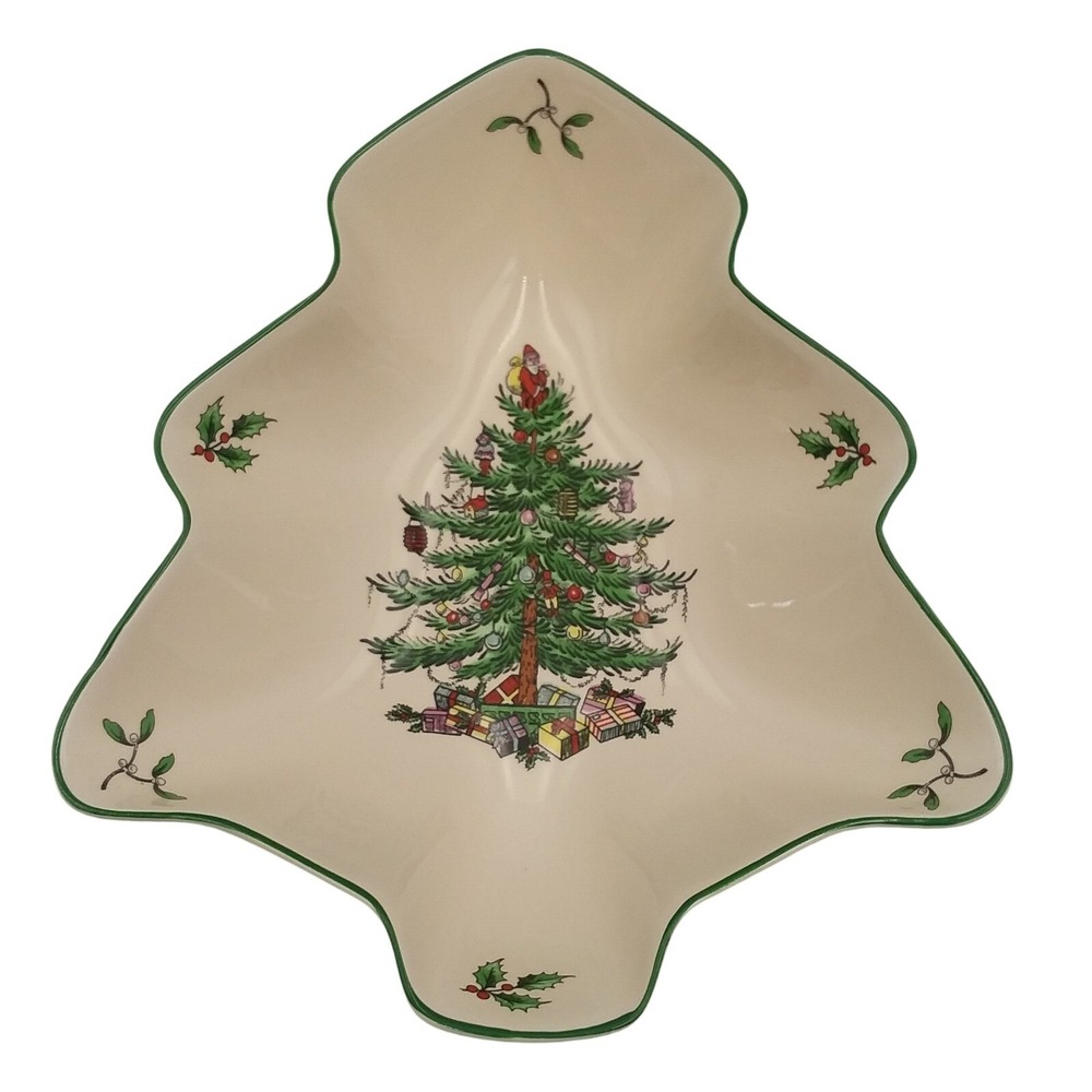 Spode Christmas Tree‎ Shaped Candy Nut Dish Holiday Serving Bowl